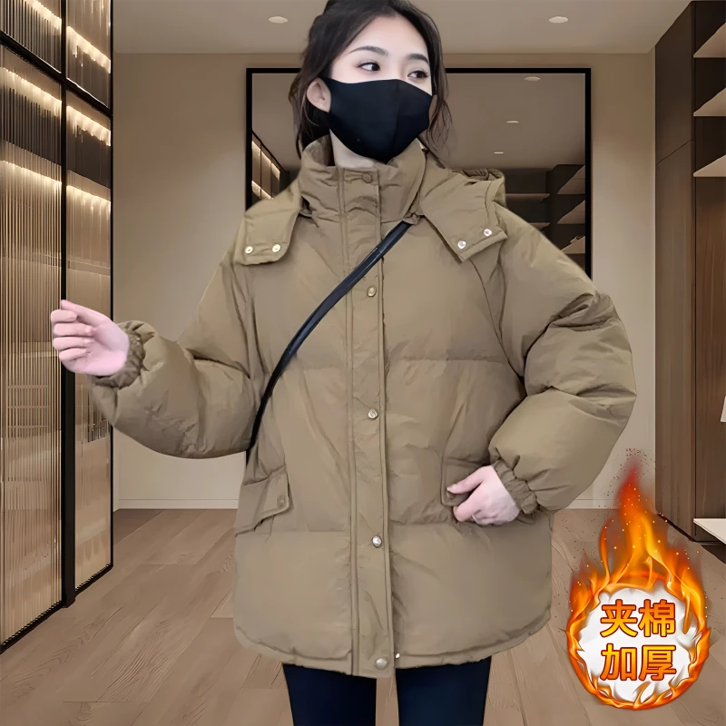 2024秋冬季保暖短款面包服女小个子新款爆款女士加绒连帽棉衣外套