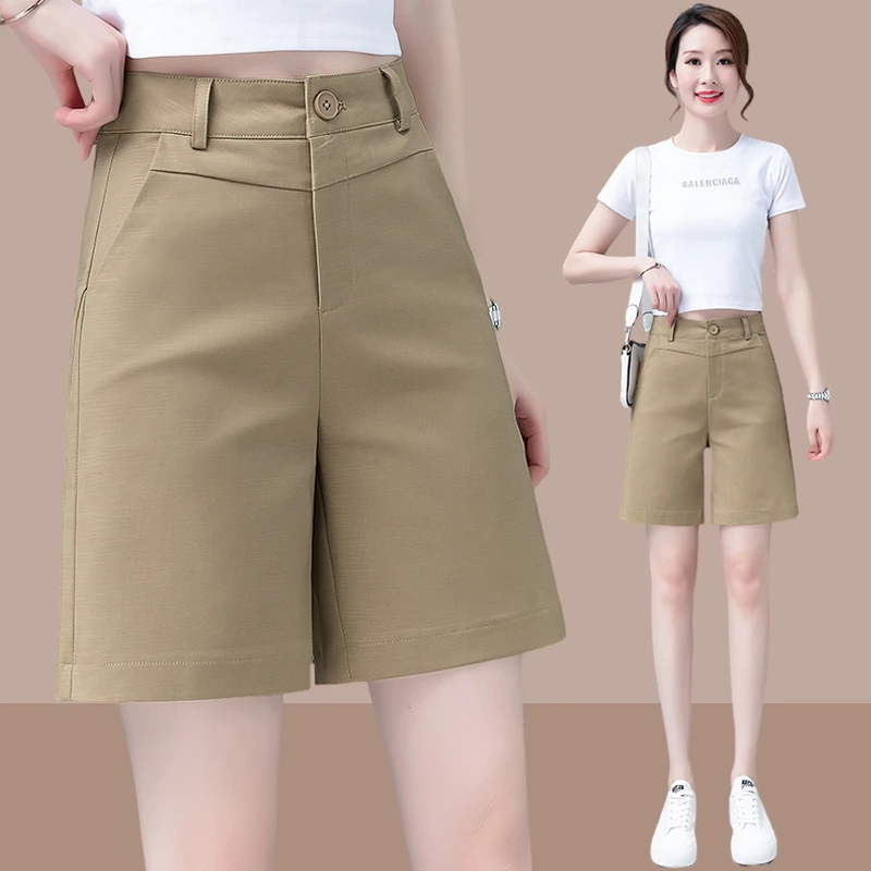 2025夏季新款百搭中性风短裤高腰显瘦阔腿外穿直筒宽松休闲五分裤