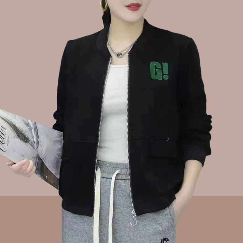 拉链开衫外套女秋款外穿2026早秋新款洋气时髦休闲黑色棒球服上衣