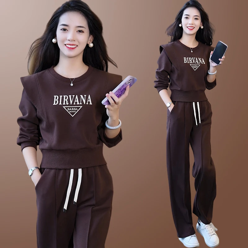 2025春秋季女士短款长袖时尚套装新款洋气上档次卫衣阔腿裤两件套