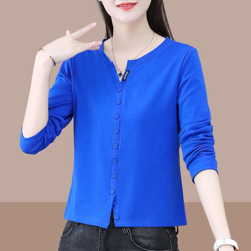 2025春秋新款爆款圆领长袖纯色半开衫上衣显瘦洋气休闲百搭打底衫