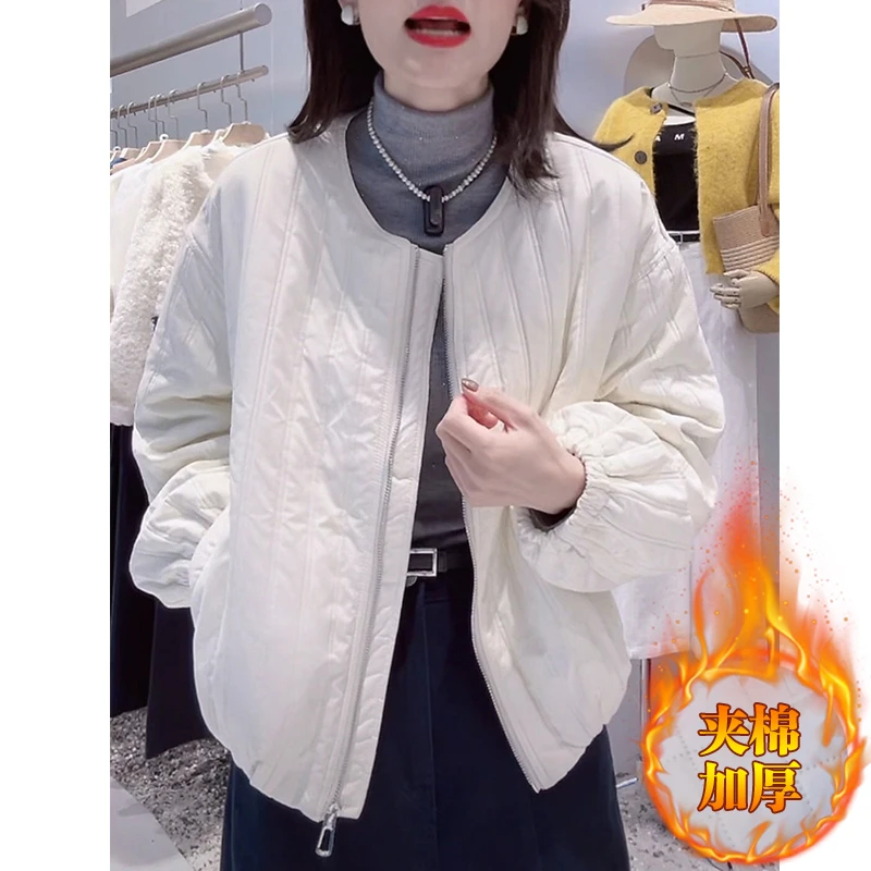 气质时尚圆领棉服女士2025秋冬季新款洋气短款外套小个子洋气女装