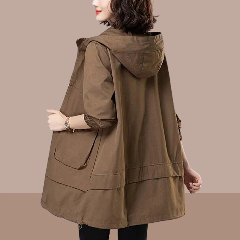 2025春秋季新款中长款风衣外套女士小个子宽松大码女装中年妈妈装