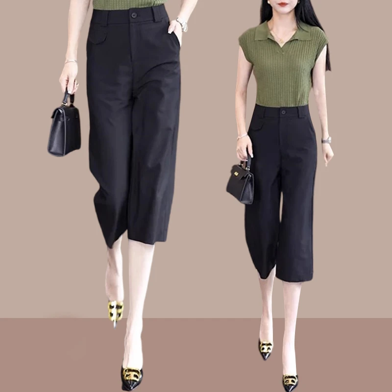女士薄款休闲七分阔腿裤2025夏季新款小个子显瘦显高百搭西装中裤