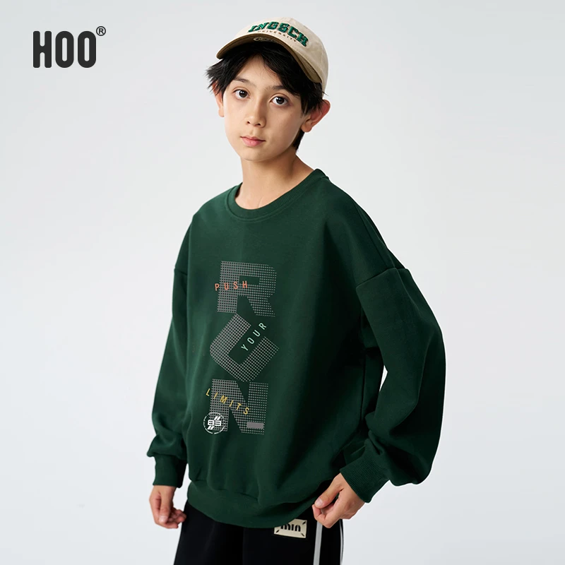 HOO春秋青少年百搭卫衣男休闲时尚圆领长袖宽松字母印花上衣1412