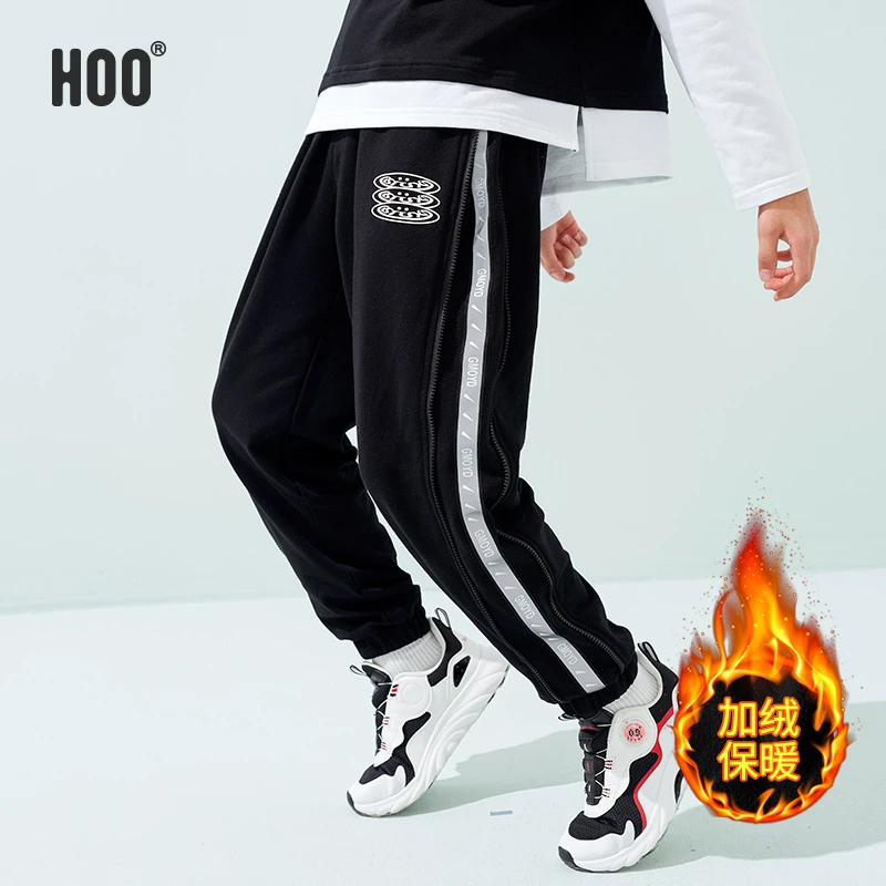 HOO青少年加绒休闲裤针织时尚百搭男生男装拉链裤潮流宽松裤9912