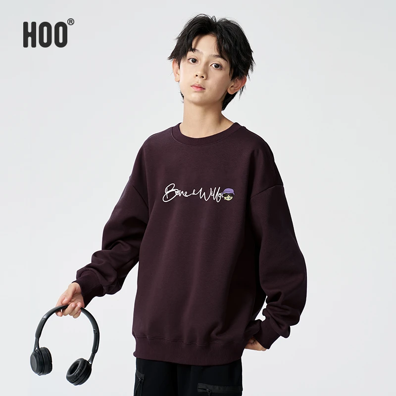HOO春秋男上衣加绒宽松圆领青少年卫衣潮流卡通百搭长袖4973/1606