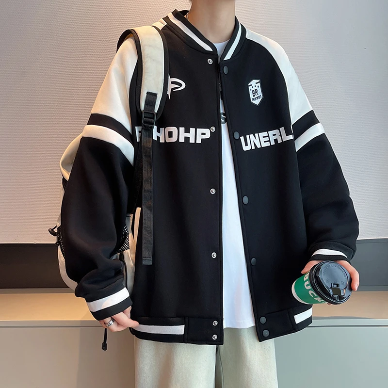 外套男棒球服夹克青少年宽松运动休闲潮流外套春秋加绒款男生外套
