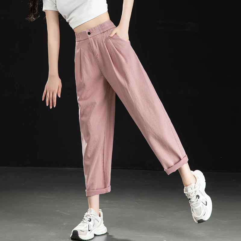 天丝牛仔裤女款夏季薄款正版小个子女装高腰宽松九分哈伦裤萝卜裤