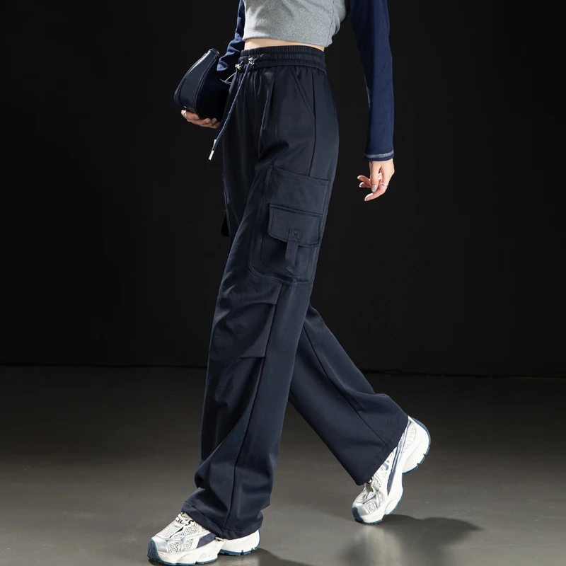美式高街工装裤女款2025新款春秋束脚休闲直筒裤女宽松运动阔腿裤