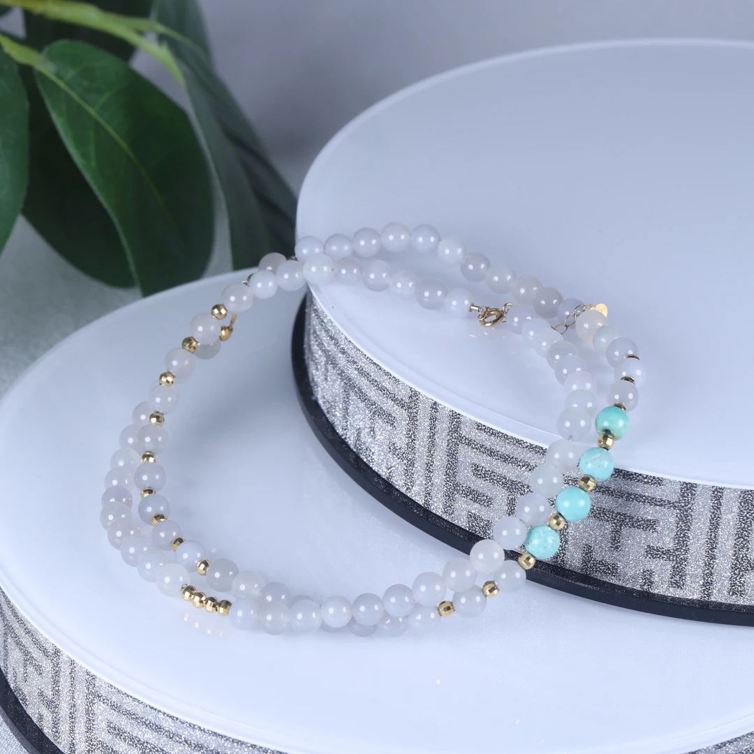 【汪氏珠宝】和田玉18k烟紫精致女神链 约4-5mm L 3776-F030