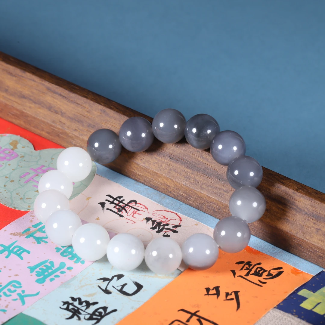 【汪氏精品】和田玉素圈烟紫渐变手串 约12-13mm L 4012-F053