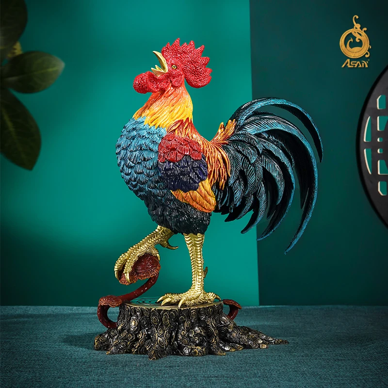 黄铜摆件《吉祥如意》铜工艺品客厅玄关装饰生肖铜公鸡摆件开业礼物