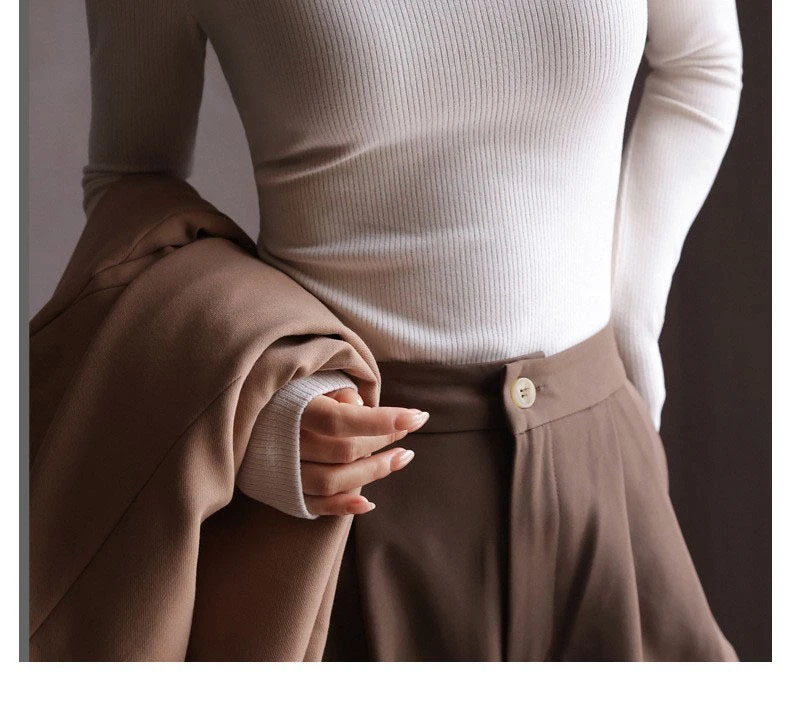 美拉德德绒打底衫女内搭秋冬季加绒磨毛长袖中领纯色修身打底衣服