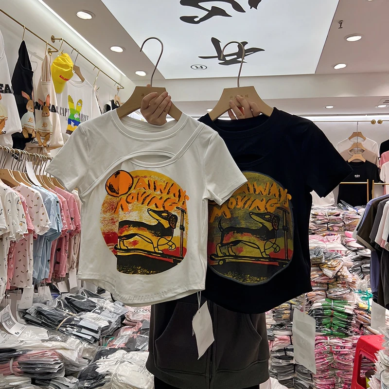 夏季洋气韩版时尚印花上衣女设计感小众百搭显瘦短袖t恤潮ins休闲