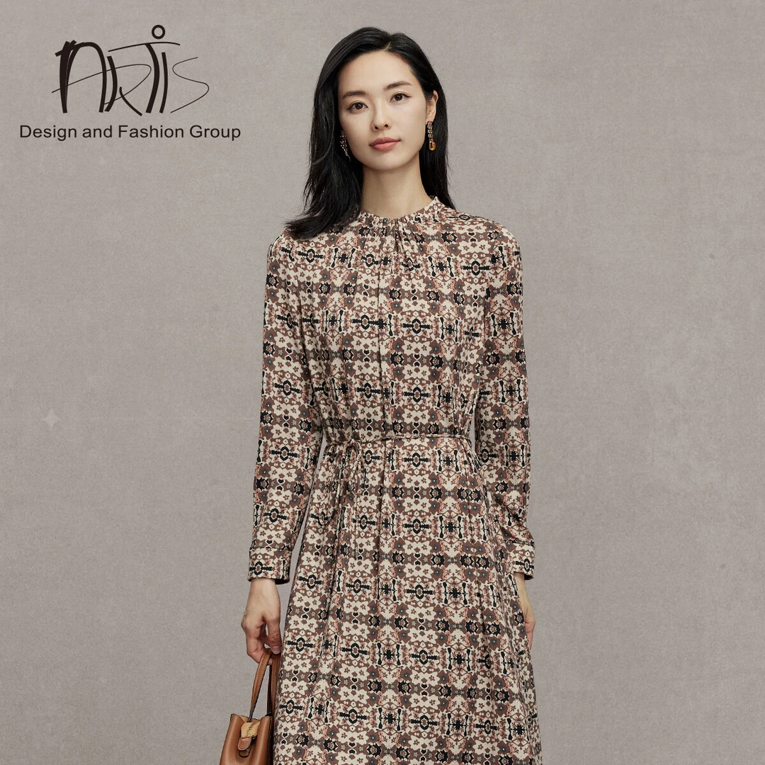 ARTIS雅迪斯2024冬季新款纯绵羊毛小立领印花连衣裙AR5717035-249