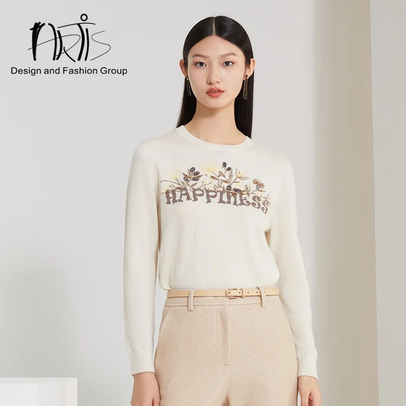 雅迪斯ARTIS女装 奶白色绵羊毛绣花毛衫AR5323026-105