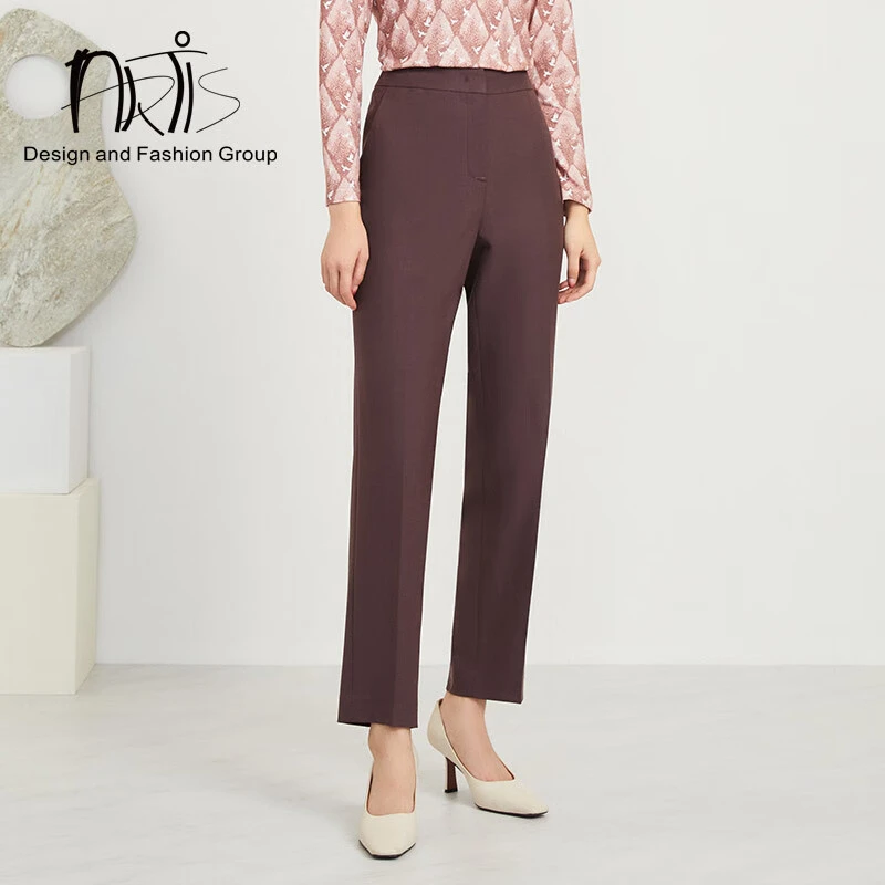 雅迪斯ARTIS女装 雾紫色绵羊毛直筒长裤AR5414007-032