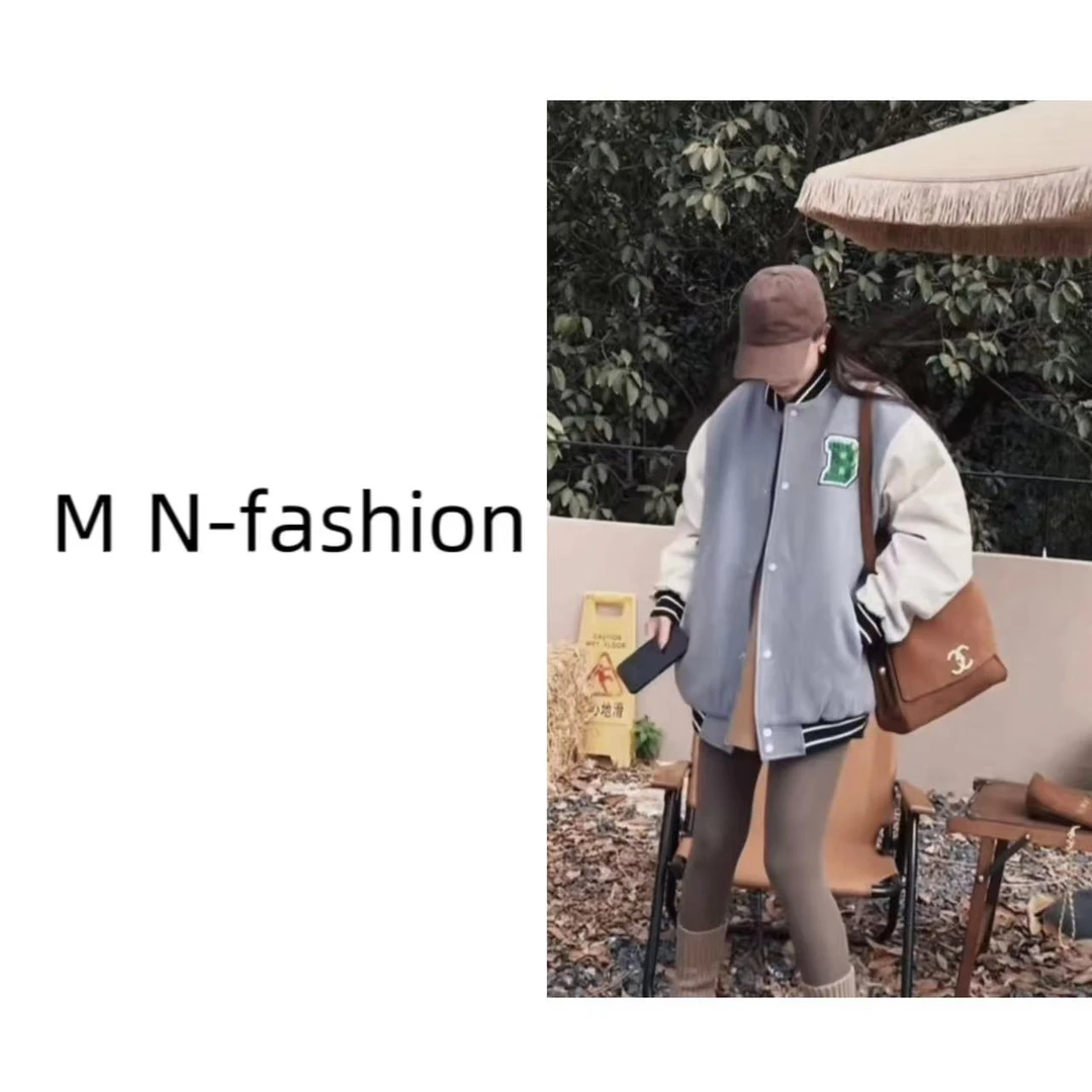 潮牌加棉拼色B字母棒球棉服8395