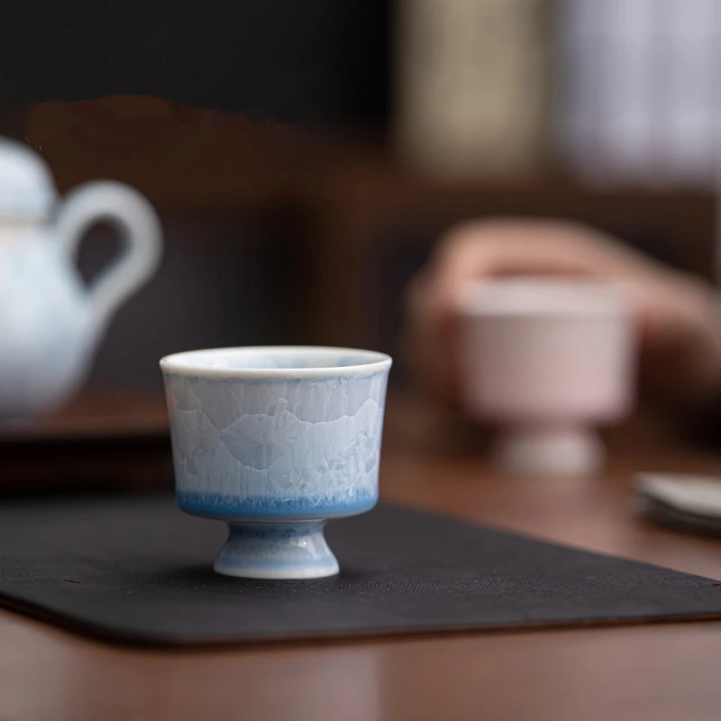 窑变釉结晶品茗杯功夫茶具家用单个小容量主人杯高足杯喝茶杯礼盒