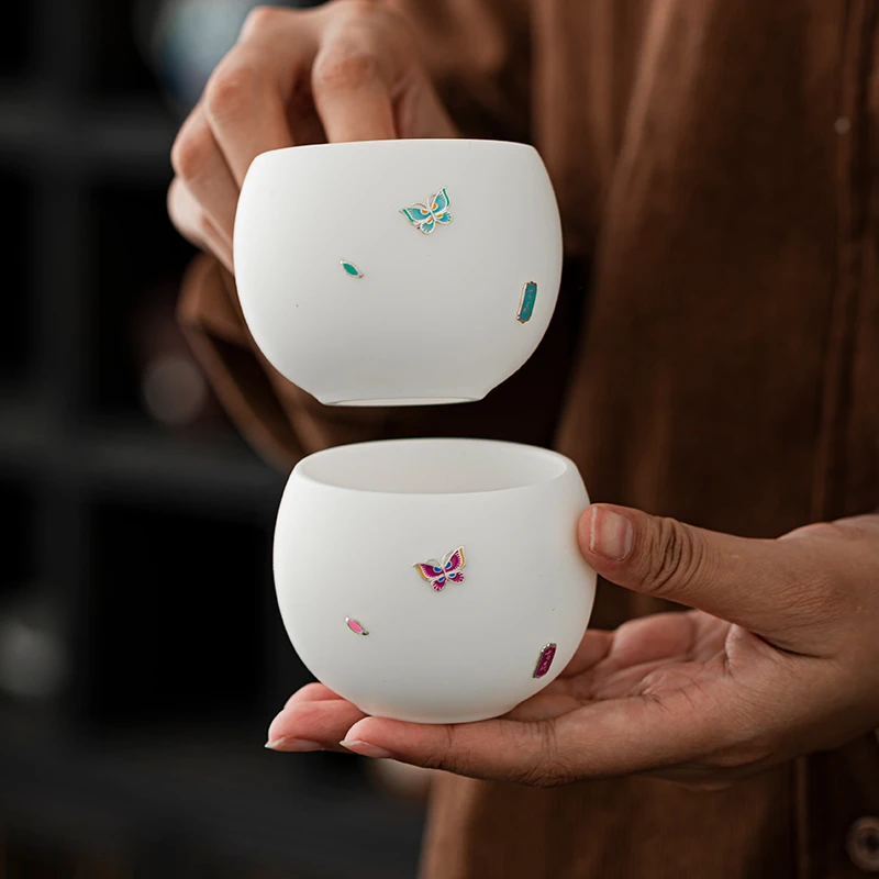 中式高档羊脂玉白瓷收藏茶杯个人主人杯单杯功夫茶具禅定杯家用