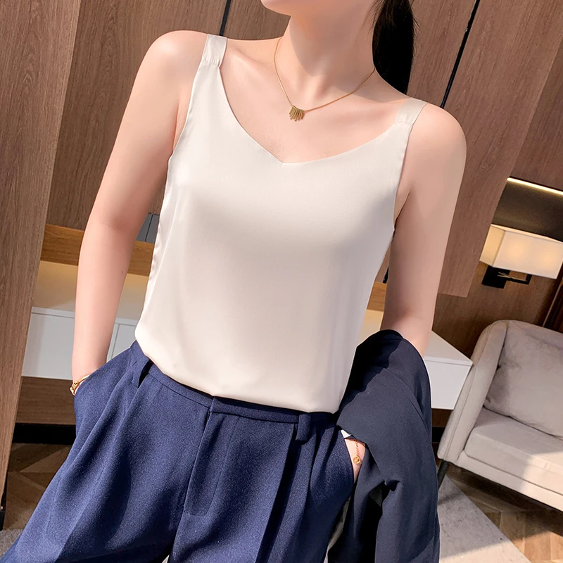 D38U型领吊带背心宽松百搭小众设计感显瘦白色打底性感夏季外穿