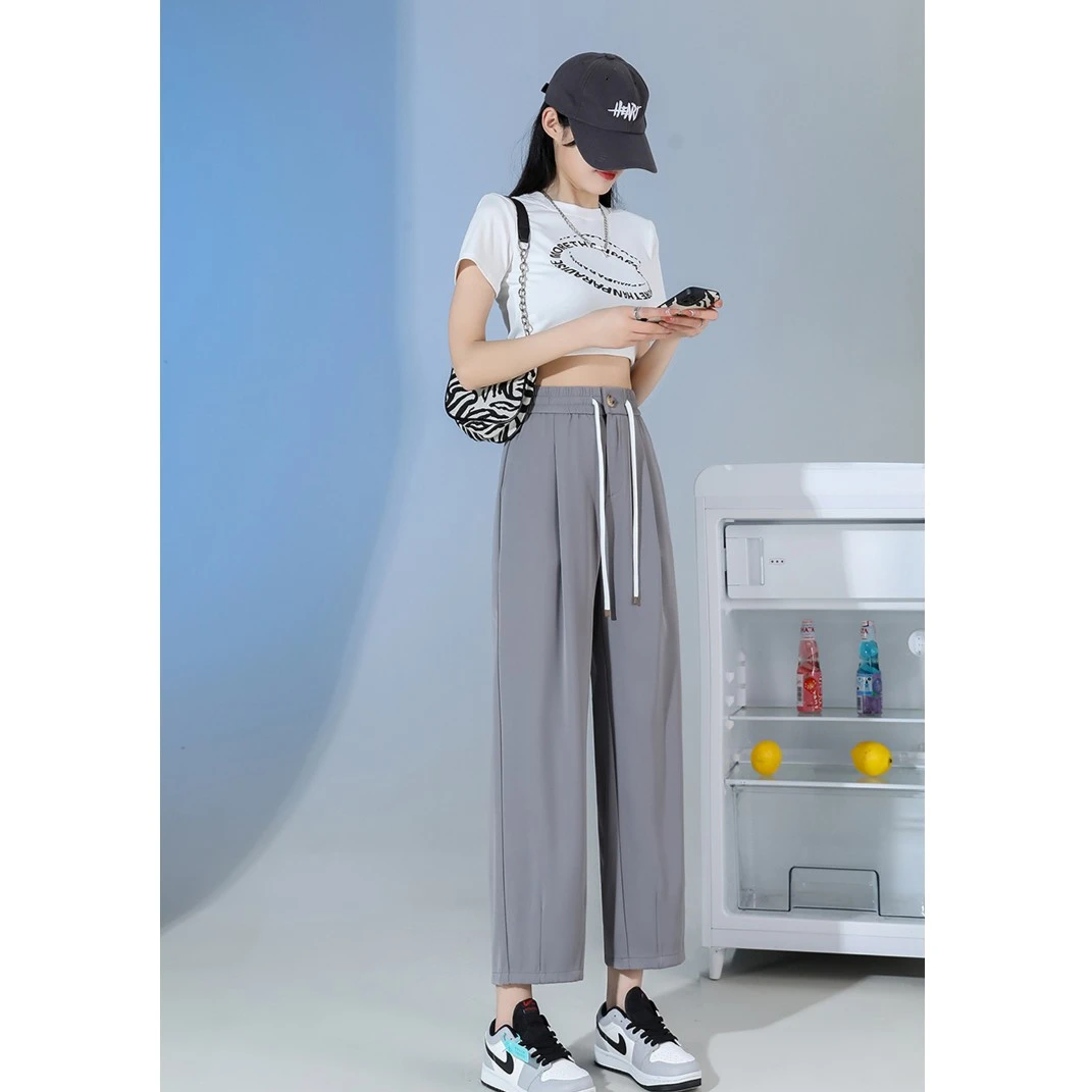 8805#西裤女春夏高腰显瘦九分阔腿裤新款小个子休闲直筒裤