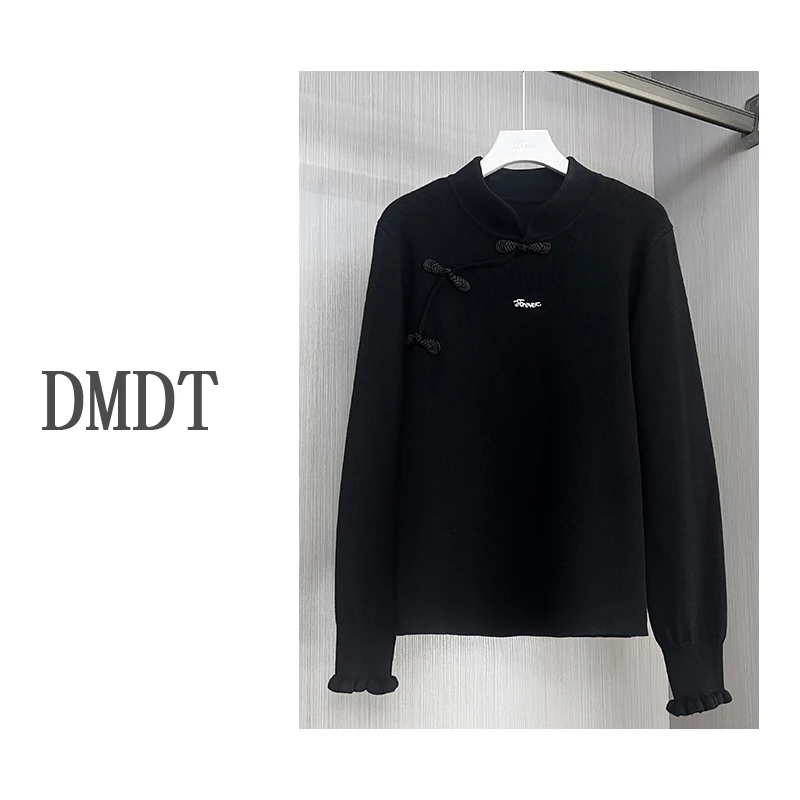 【多米潮牌】冬季新品 盘扣半高领花瓣袖瘦休闲针织毛衣女M0920