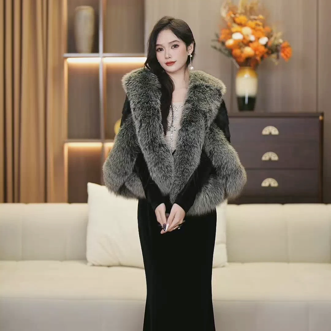 【萱萱】迷雾甜心秋季新款领新中式气质优雅皮草外套-SW0579