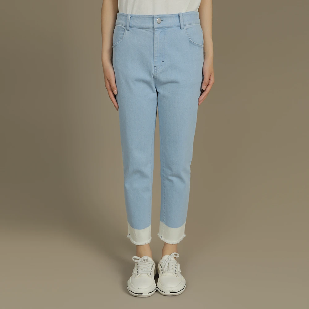 啦娜菲LANAFAY夏季拼色牛仔裤0X211星兰浅蓝