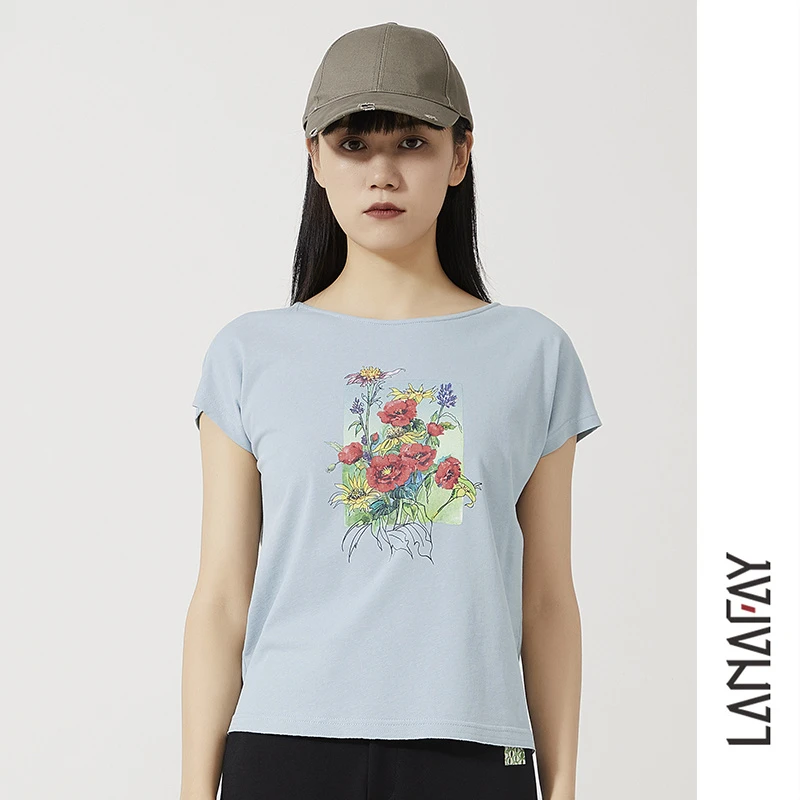 啦娜菲LANAFAY夏款印花图案T恤1X586薄雾蓝