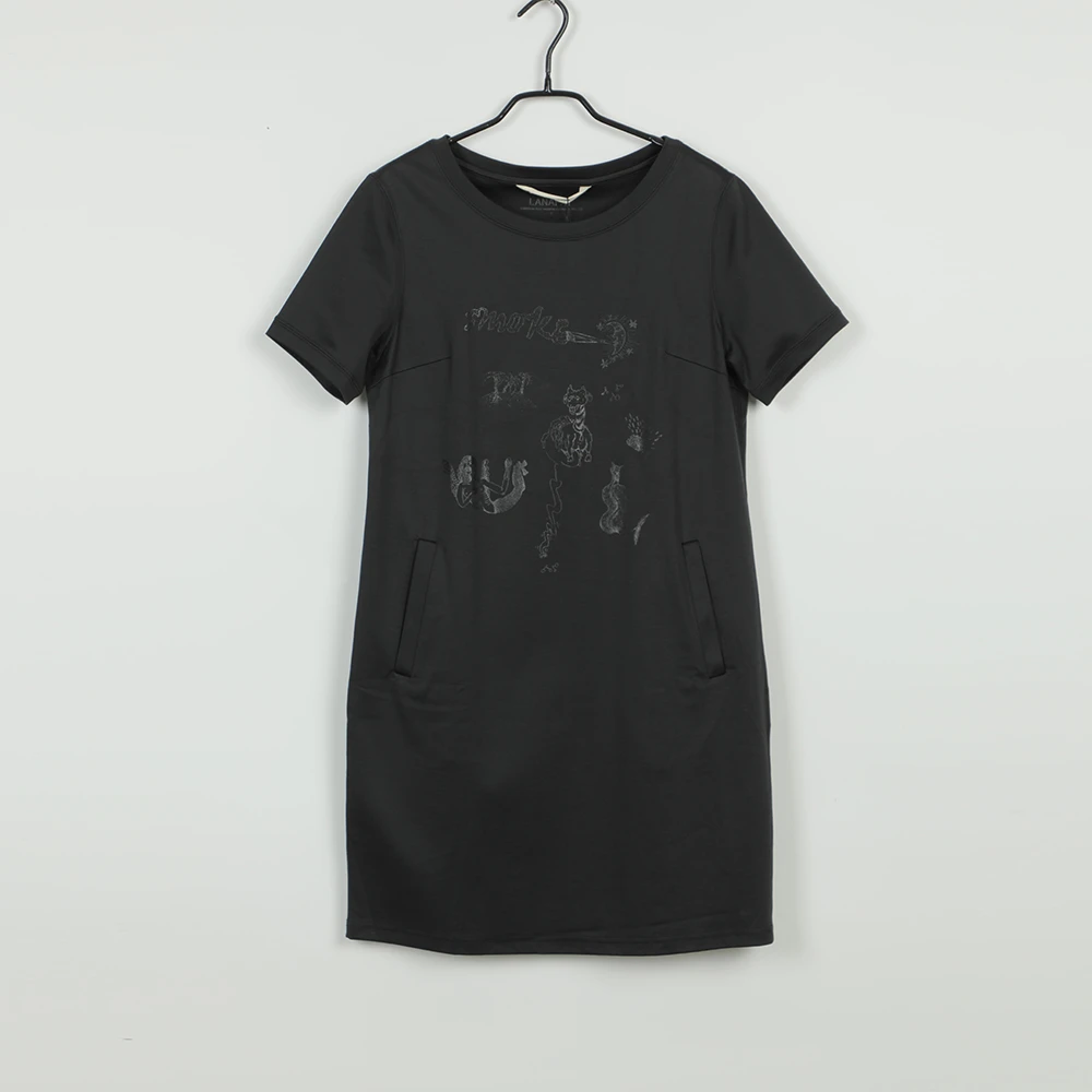 啦娜菲LANAFAY夏季印花短袖连衣裙9X463深咖啡色赤铁矿色