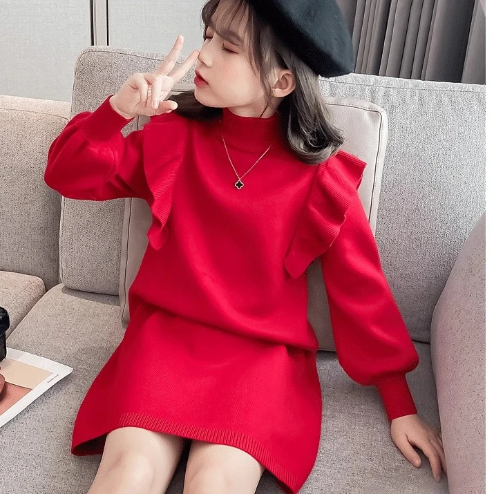 女童红色过年衣服喜庆服装3-6岁女童公主裙网红长款加绒中大童