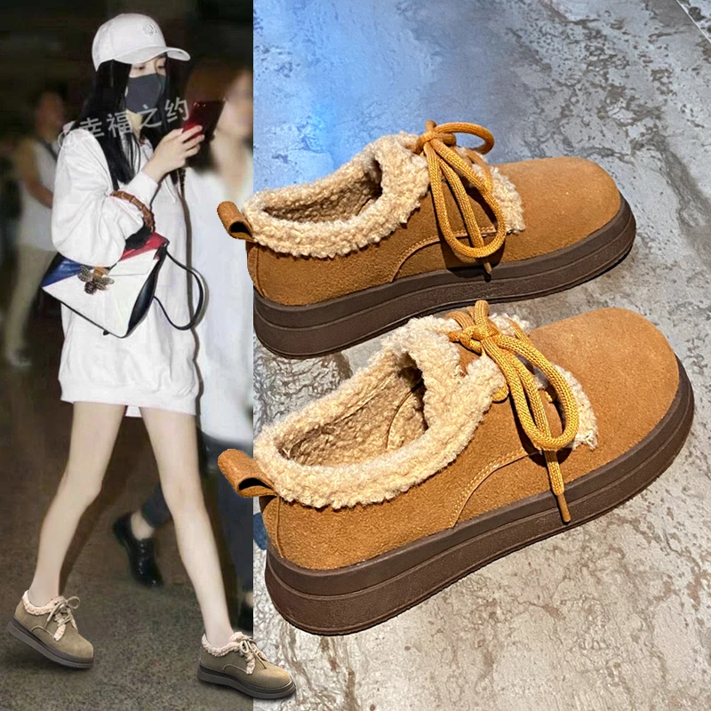 红蜻蜓牌勃肯鞋女2023年秋冬新款厚底加绒复古保暖百搭防滑毛毛鞋
