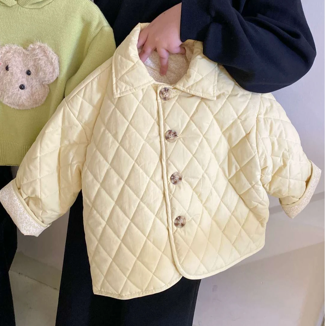R24551女童韩版棉服外套2024秋冬新款夹棉翻领菱格上衣保暖外套潮