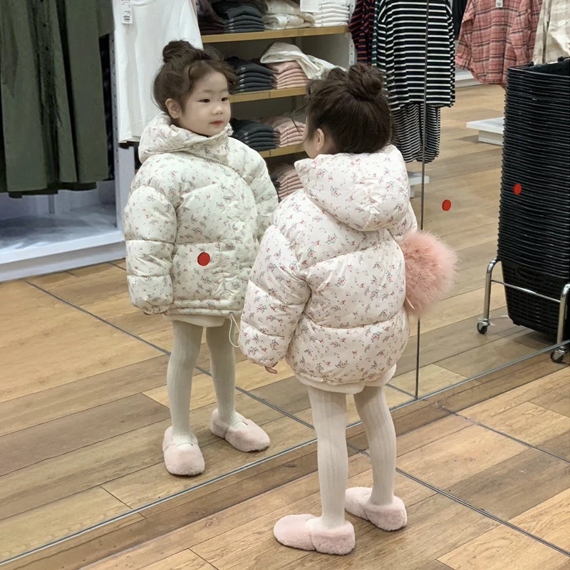 R23715洋气面包服2023冬季新款保暖百搭碎花棉服外套软糯毛毛短裤