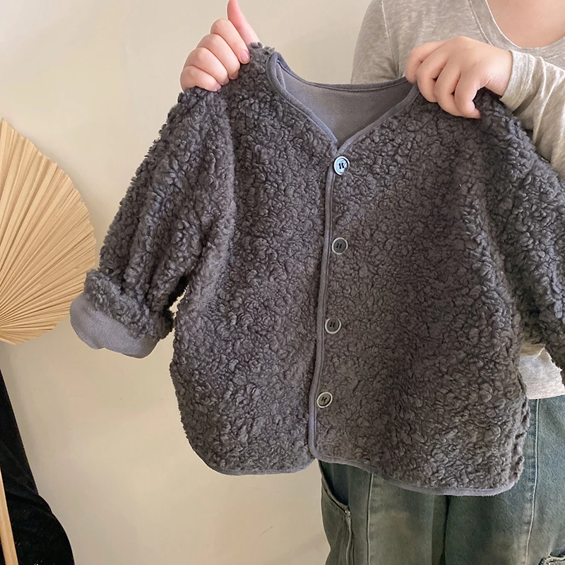 R24531女童休闲毛毛外套2024秋冬新款复古气质加绒保暖上衣童装潮