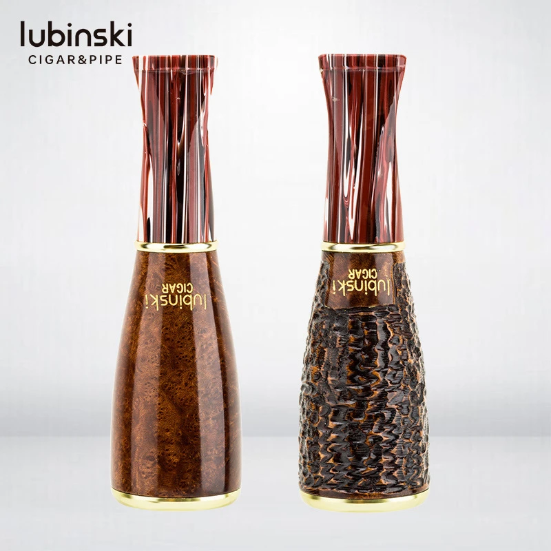 LUBINSKI雪茄烟嘴坎帕兰嘴石楠木雕花光面多环径便携烟嘴礼盒装