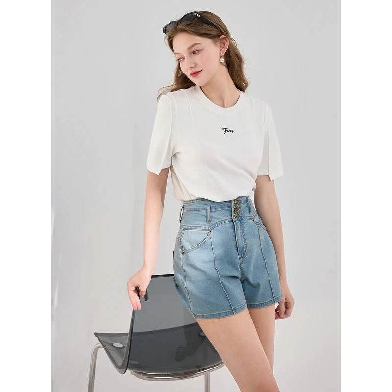 【冰氧牛仔裤】三彩2024夏季新款复古短裤修身高腰休闲裤显瘦女M
