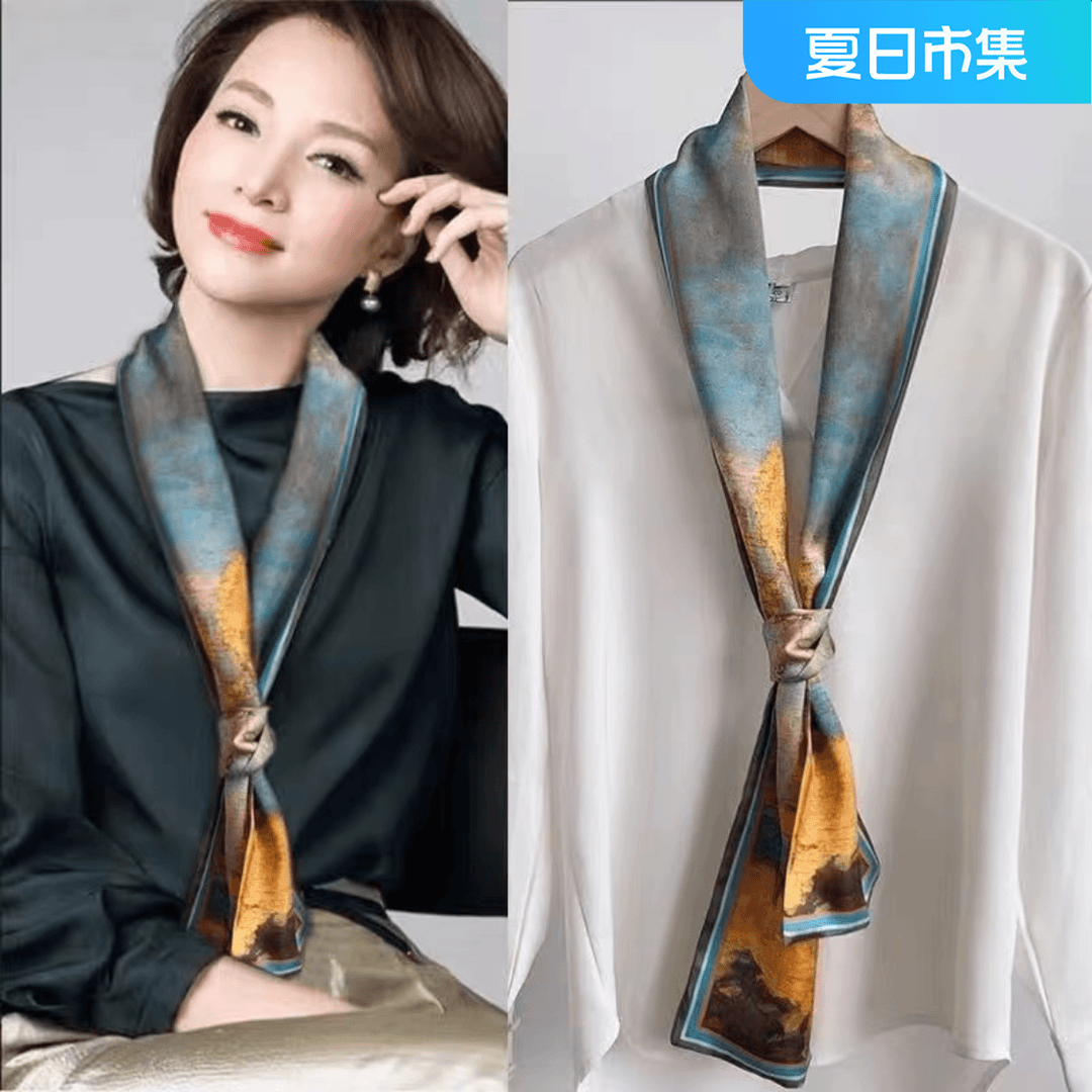 时尚百搭女春秋夏季薄款气质小长条窄丝巾优雅围脖洋气西装领带
