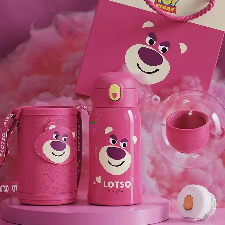 【周周】迪士尼草莓熊礼盒儿童保温小学生吸管双盖316水杯