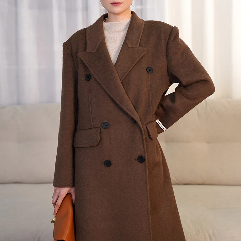 微笑向暖收腰双面羊绒大衣女秋冬新款中长款高级感西装领毛呢外套