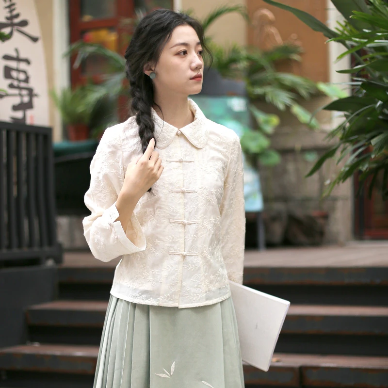 【微笑向暖】孤山山下复古百搭改良国风刺绣衬衫加马面裙 cs233303