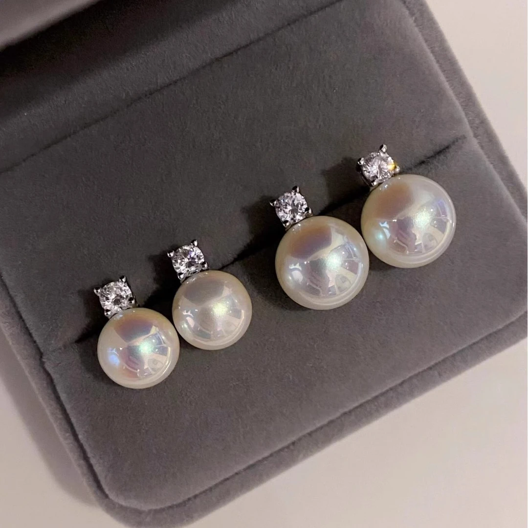 925银耳饰 赵丽颖同款经典戴妃珍珠耳钉女法式轻奢高级感镶钻耳环