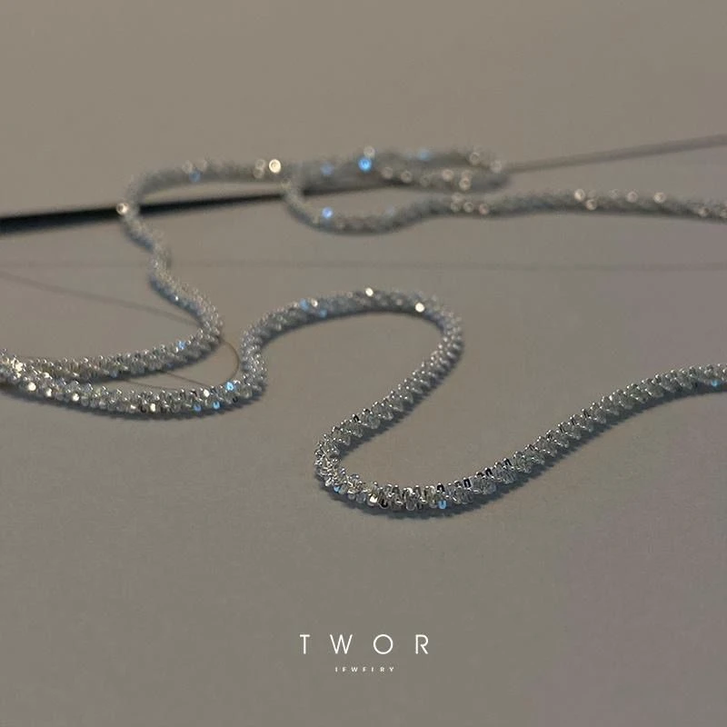 坠链均925银 气质 意大利 冷淡风气质波光粼粼闪光锁骨链素链裸链