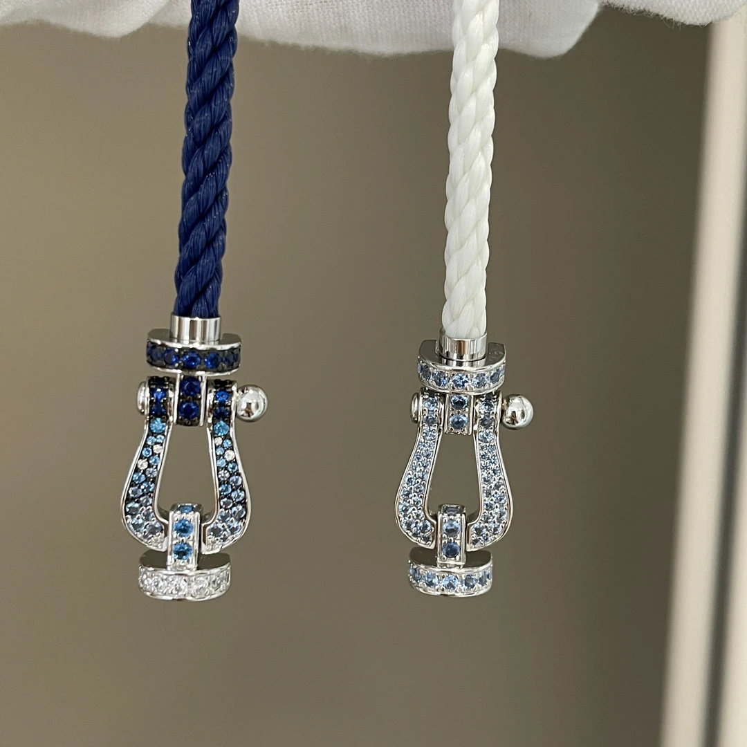 925银手链 轻奢情侣男女款深浅马尔代夫海洋钻渐变马蹄扣编织手绳