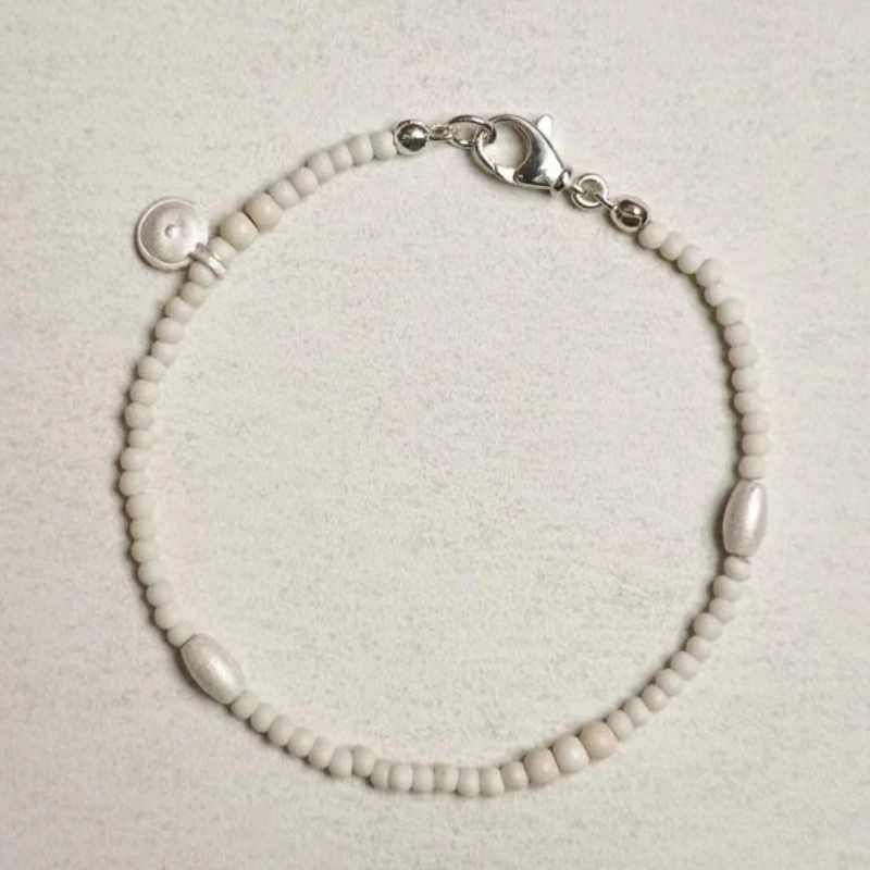 925银手链 董洁同款手作白石串珠手链简约肌理质感手饰手工气质