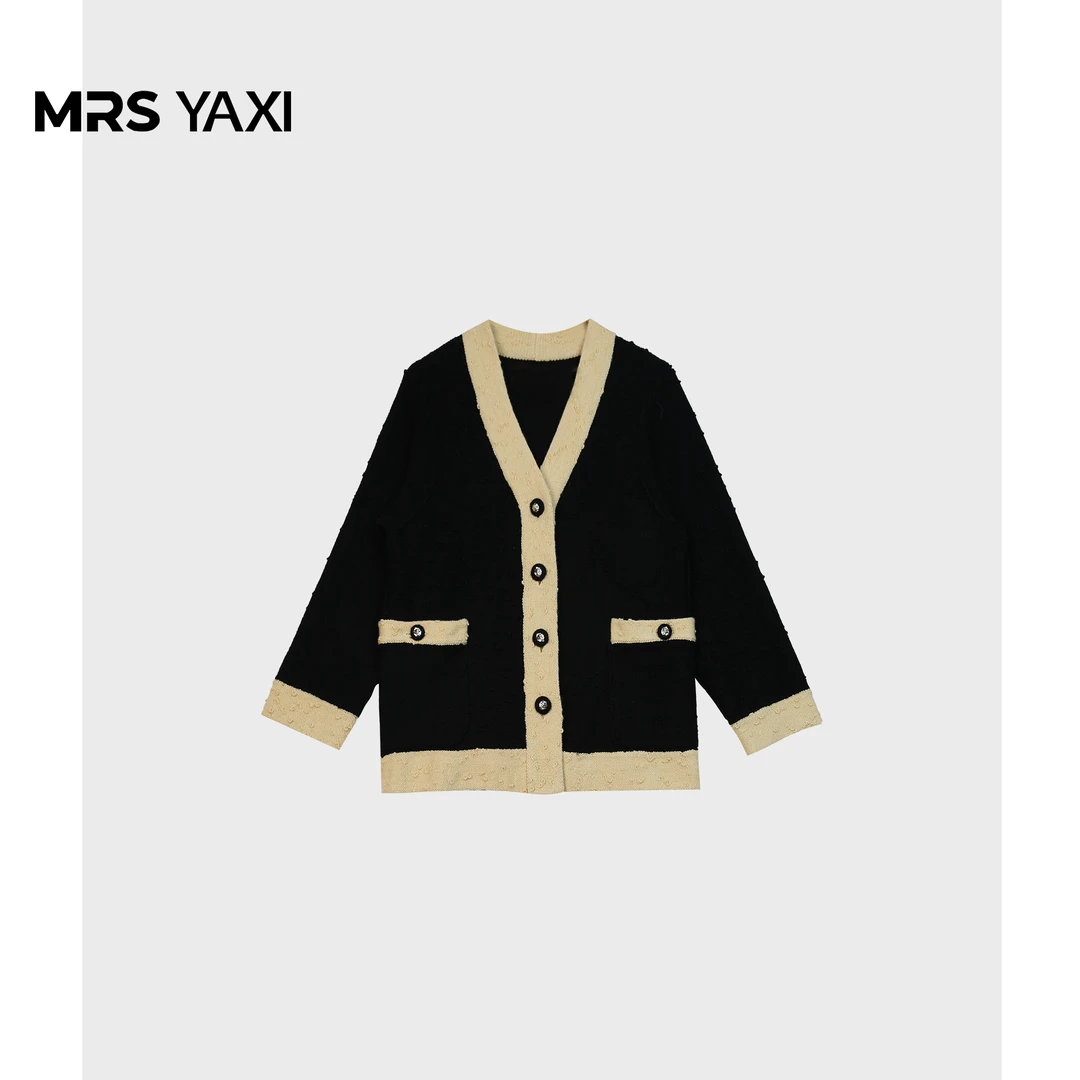 Mrsyaxi撞色纯羊毛马甲开衫外套YX4112703