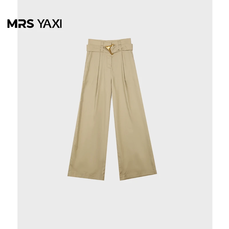 Mrsyaxi金属扣高腰阔腿休闲裤YX063001