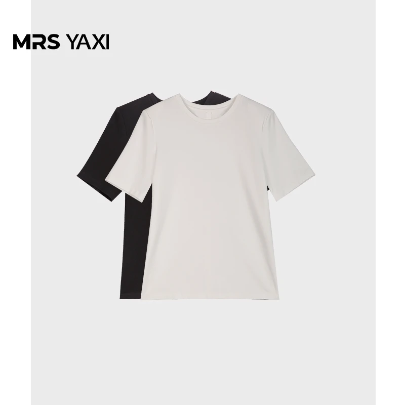 Mrsyaxi纯色圆领短款百搭简约打底短袖T恤YX020506